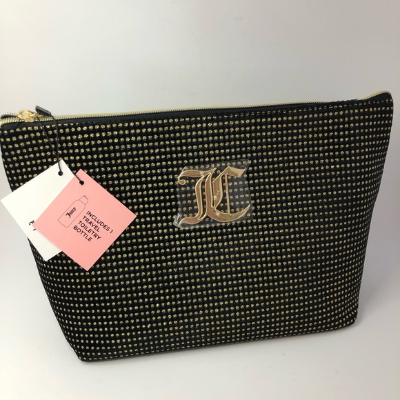 JUICY COUTURE WOMENS NEW PYRAMID BEAUTY BAG COSMETIC TRAVEL MAKE UP GOLD BLACK - Picture 3 of 7